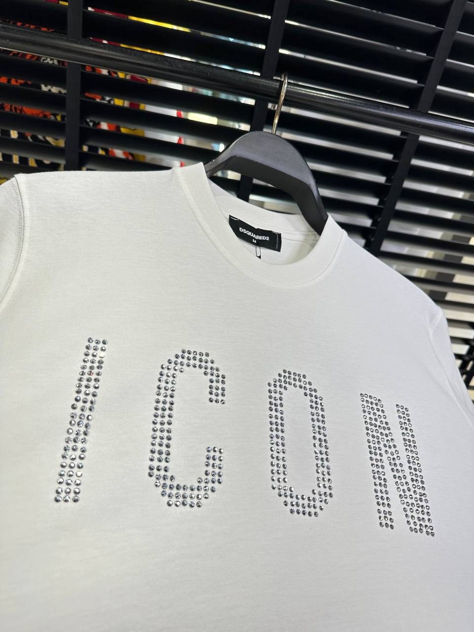 DSquared2 Icon Front Logo Steinbesatz Herren T-Shirt Weiß