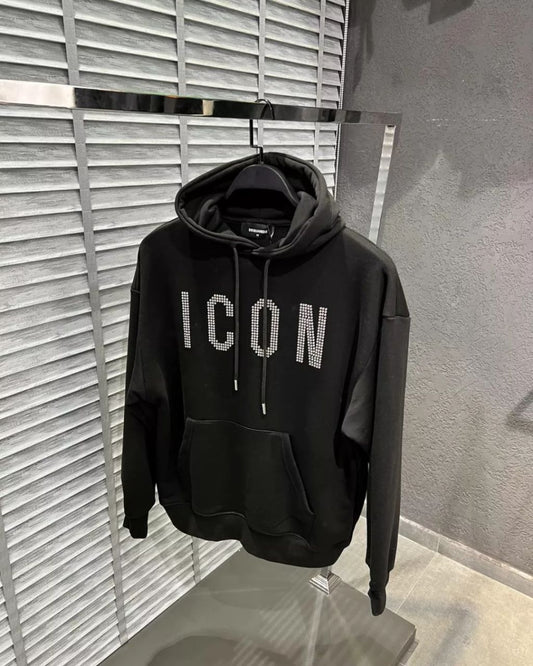 DSquared2 Icon Steinbesatz Front Logo-Stick Herren Pullover/Hoodie Schwarz