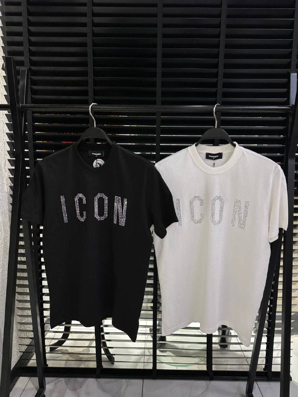DSquared2 Icon Front Logo Steinbesatz Herren T-Shirt Weiß