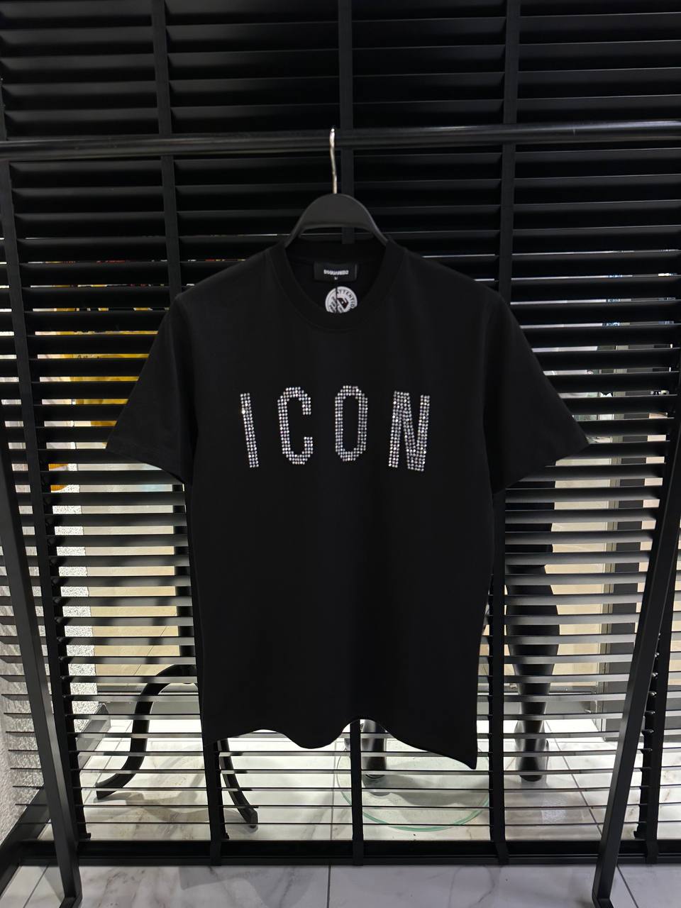 DSquared2 Icon Front Logo Steinbesatz Herren T-Shirt Schwarz