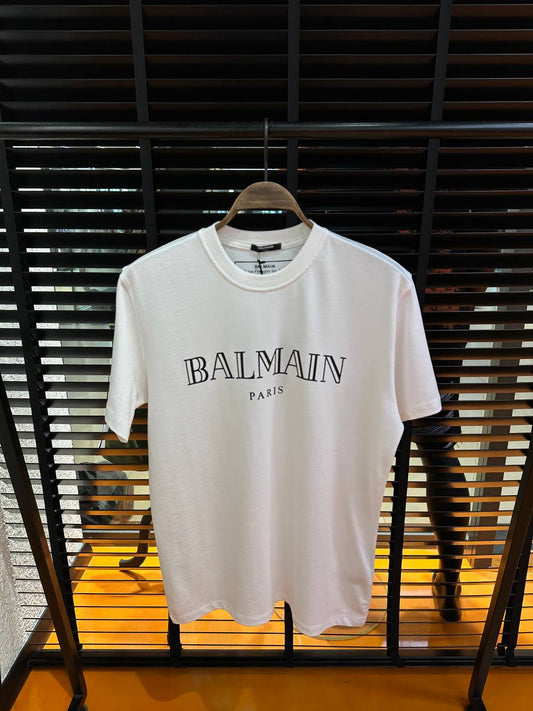 Balmain Schwarz Logo-Print Herren T-Shirt Weiß
