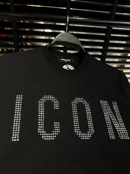 DSquared2 Icon Front Logo Steinbesatz Herren T-Shirt Schwarz