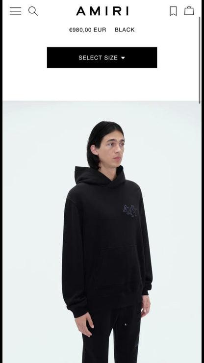 Amiri Front and Back Logo Stitching Hoodie Schwarz Herren