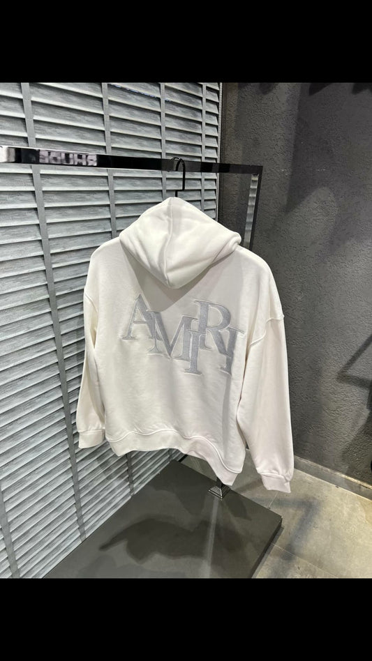 Amiri Front and Back Logo Stitching Hoodie Weiß