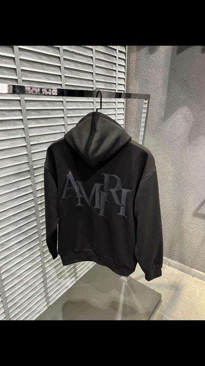 Amiri Front and Back Logo Stitching Hoodie Schwarz Herren