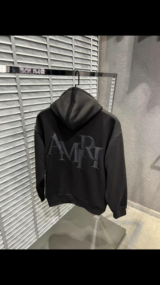 Amiri Front and Back Logo Stitching Hoodie Schwarz Herren