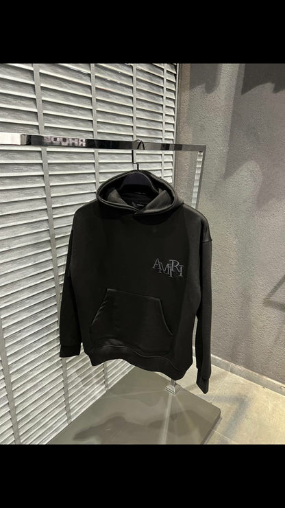 Amiri Front and Back Logo Stitching Hoodie Schwarz Herren