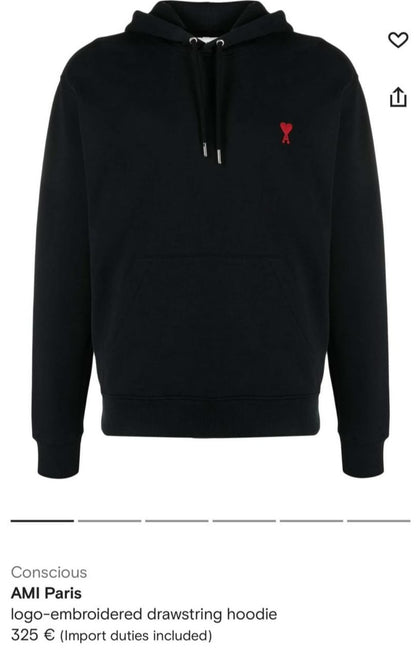 Ami Paris Small-Logo Embroidered Drawstring Hoodie Herren/Unisex Schwarz