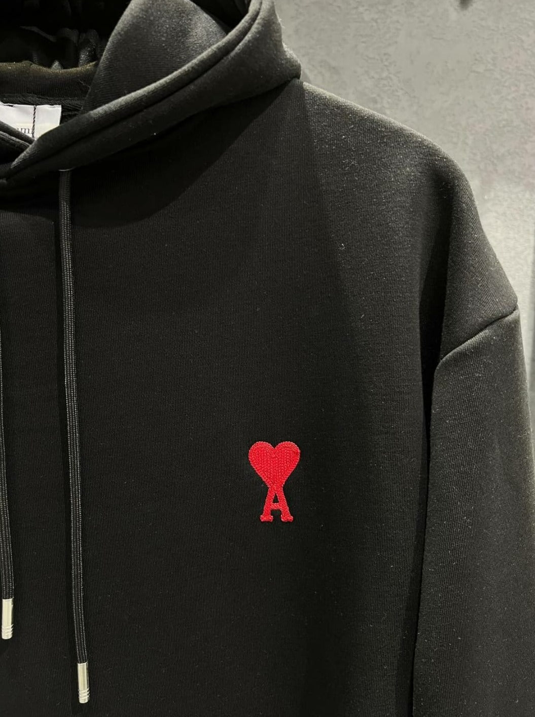 Ami Paris Small-Logo Embroidered Drawstring Hoodie Herren/Unisex Schwarz