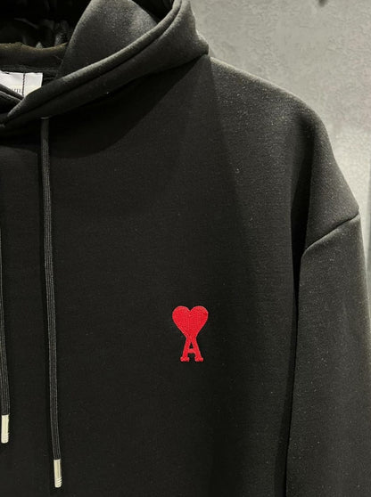 Ami Paris Small-Logo Embroidered Drawstring Hoodie Herren/Unisex Schwarz