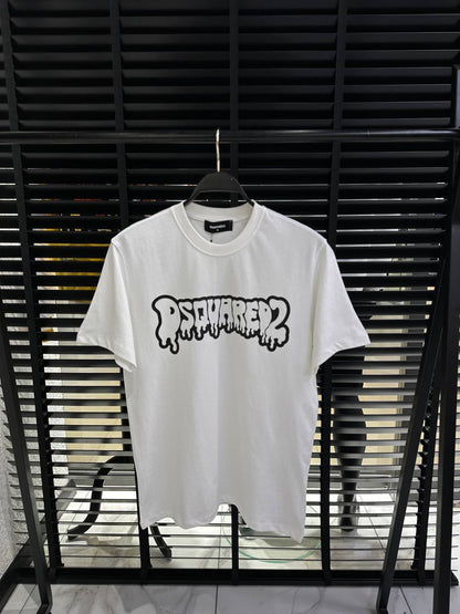 DSquared2 Graffiti Front Logo-Print Herren T-Shirts Weiß