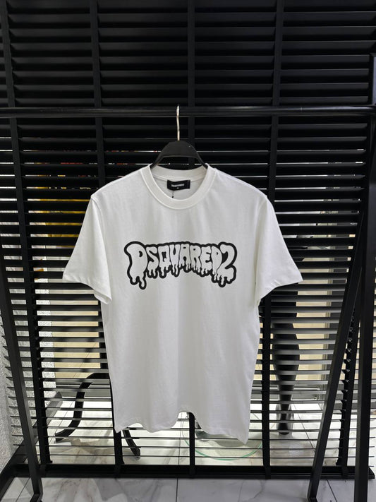 DSquared2 Graffiti Front Logo-Print Herren T-Shirts Weiß