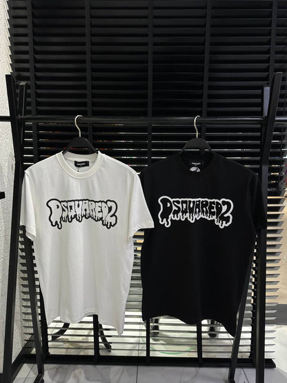 DSquared2 Graffiti Front Logo-Print Herren T-Shirts Weiß