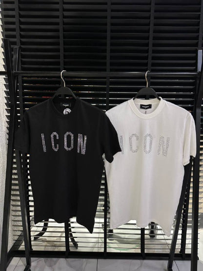 DSquared2 Icon Front Logo Steinbesatz Herren T-Shirt Weiß