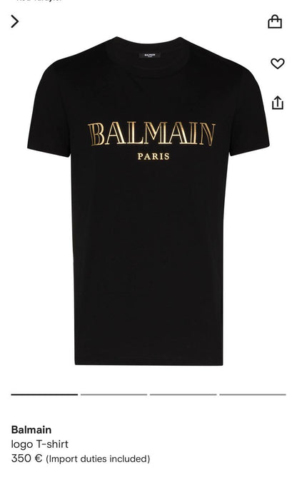 Balmain Gold Logo-Print Herren T-Shirt Schwarz