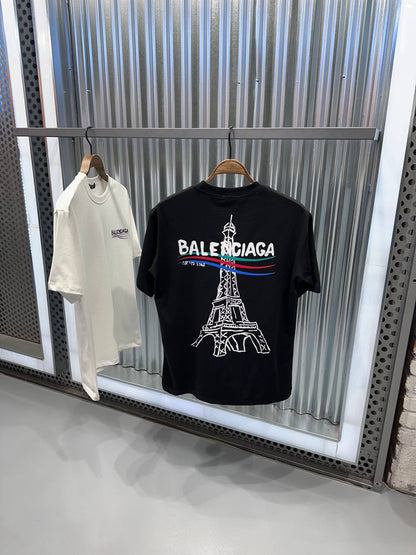 Balenciaga OVERSIZE Tour Eiffel Back-Print Herren T-Shirt Schwarz
