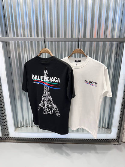 Balenciaga OVERSIZE Tour Eiffel Back-Print Herren T-Shirt Schwarz