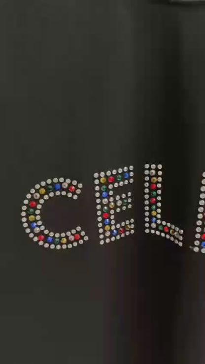 Celine Front-Logo Colored Steinbesatz Herren T-Shirt Schwarz