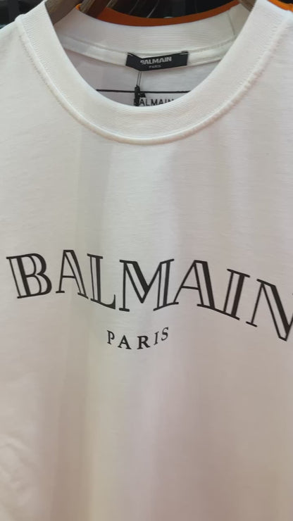 Balmain Schwarz Logo-Print Herren T-Shirt Weiß