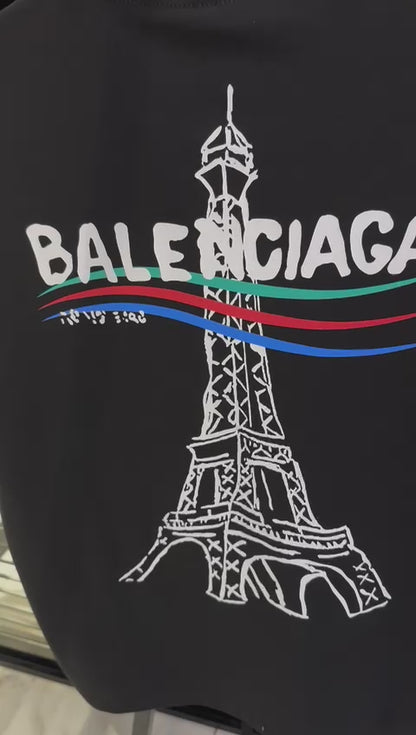 Balenciaga OVERSIZE Tour Eiffel Back-Print Herren T-Shirt Schwarz